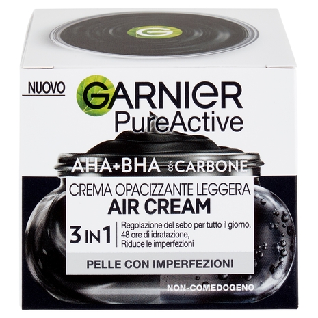 Garnier PureActive Air Cream AHA+BHA con Carbone - Crema Opacizzante Leggera 50 ml